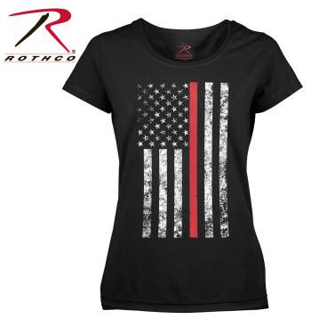 Women's Thin Red Line Flag Long Length T-Shirt