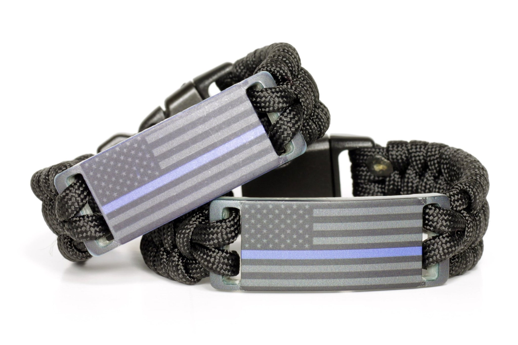 Thin Blue Line Anodized American Flag Paracord Wristband